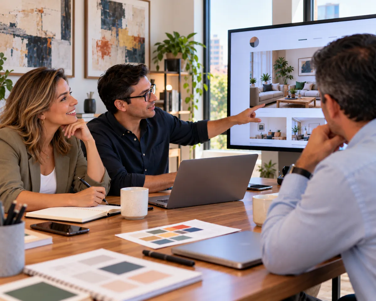 Agencia web presentando el sitio terminado a su cliente en una reunión