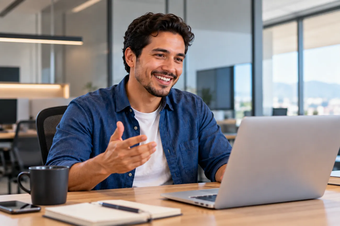 Agente de soporte técnico de All in Hosting con audífonos atendiendo a un cliente en español