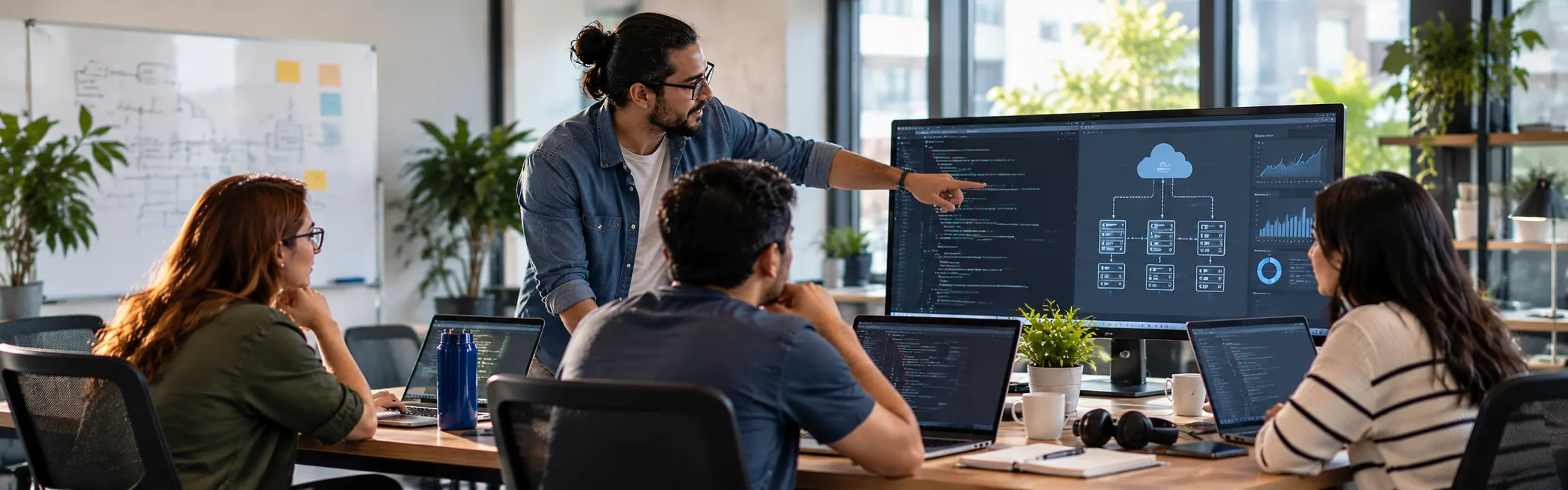 Equipo de desarrollo revisando la arquitectura de un servidor VPS administrado